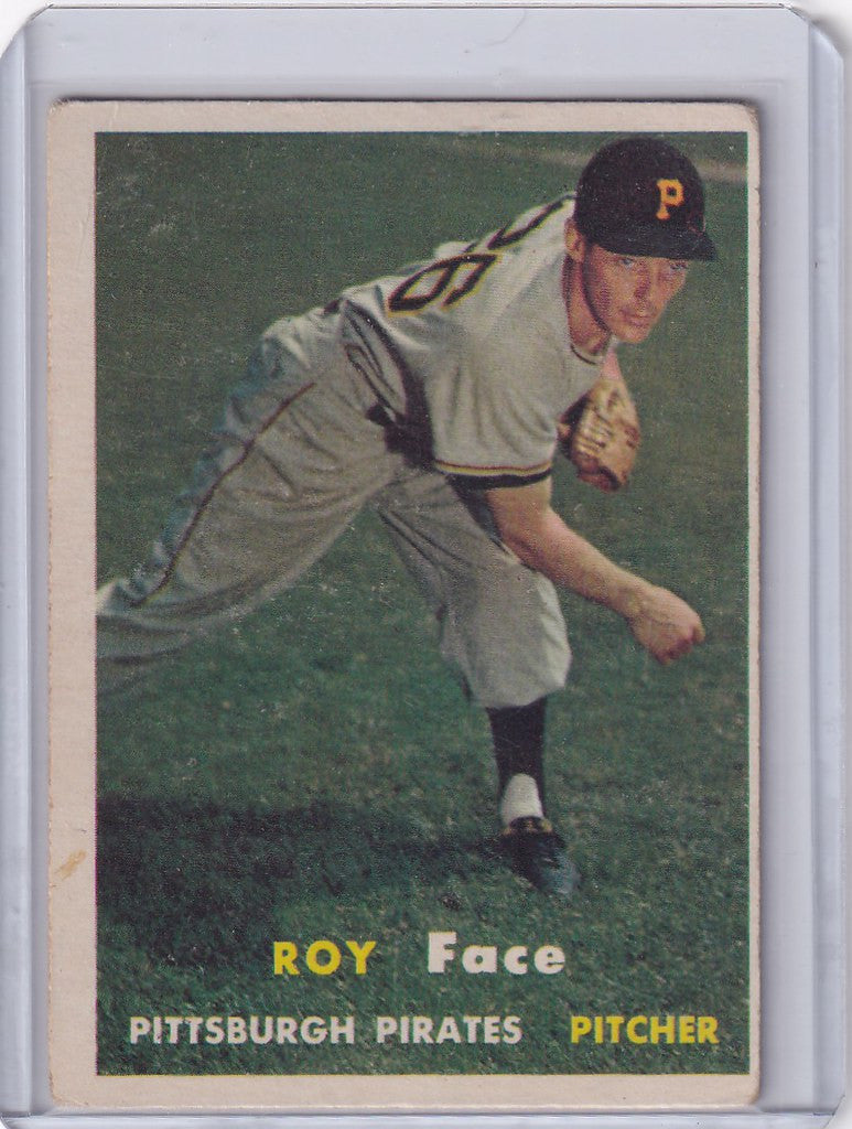 Vintage Topps Baseball card of Roy Face in a throwing stance for Pittsburgh Pirates