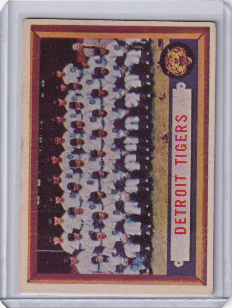 1957 Topps Baseball #198 Detroit Tigers team photo card featuring iconic players