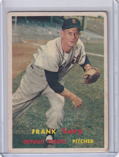 Vintage Topps Baseball card of Frank Lary in throwing stance for Detroit Tigers