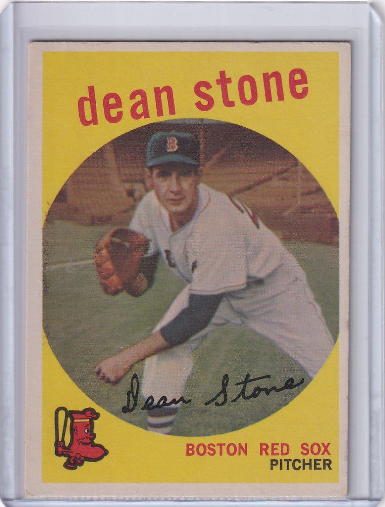 Vintage Topps Baseball card of Dean Stone, Boston Red Sox pitcher in throwing stance