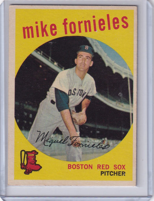 Vintage Topps Baseball card of Mike Fornieles, Boston Red Sox pitcher in uniform