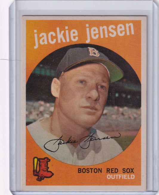 Vintage Topps Baseball card of Jackie Jensen, Boston Red Sox outfielder from 1959