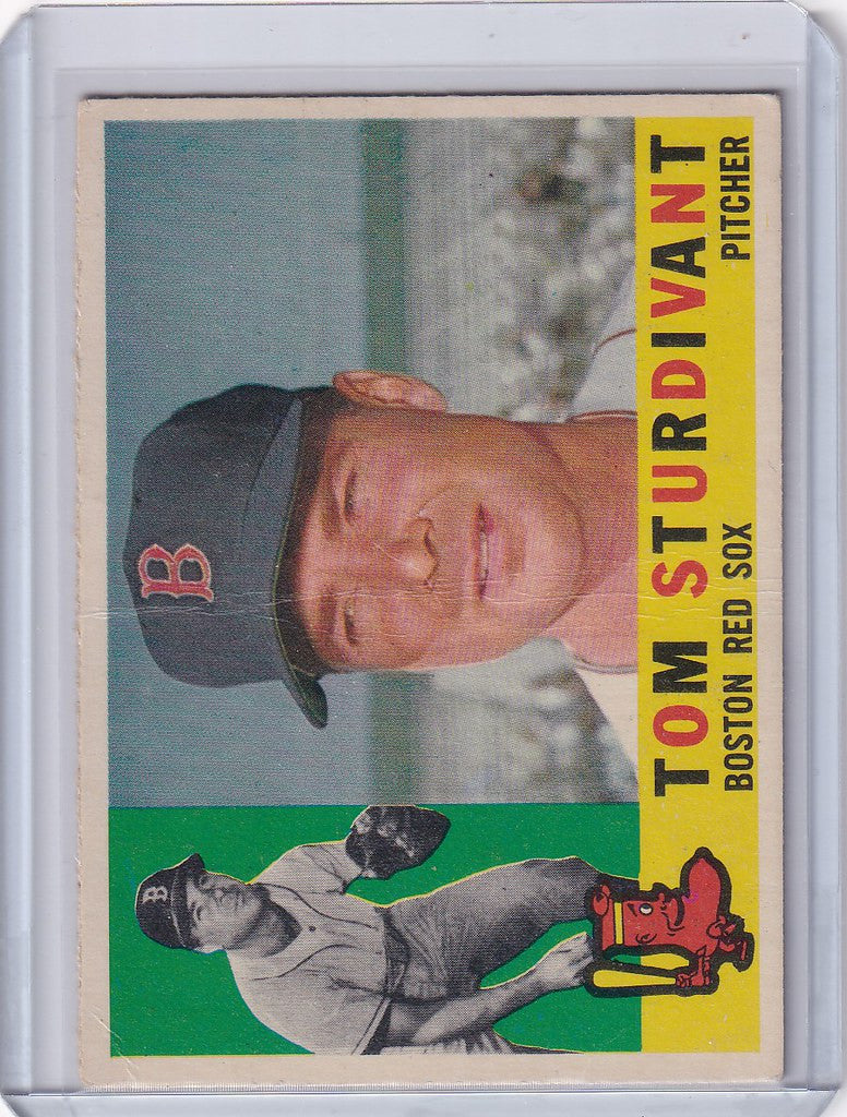 Vintage baseball card of Tom Sturdivant in Boston Red Sox cap from 1960 Topps