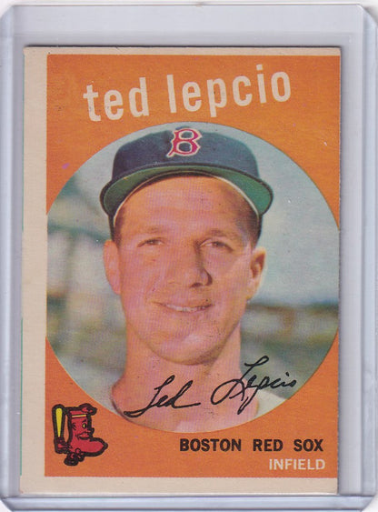 Vintage Topps Baseball card of Ted Lepcio, Boston Red Sox infielder from 1959