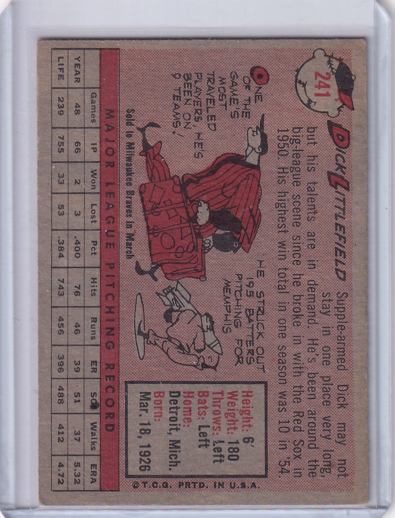 Vintage baseball card of Dick Littlefield - Chicago Cubs with cartoon illustrations and stats