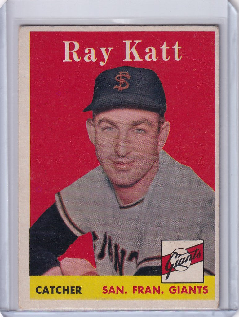 Vintage 1958 Topps baseball card of Ray Katt from the San Francisco Giants