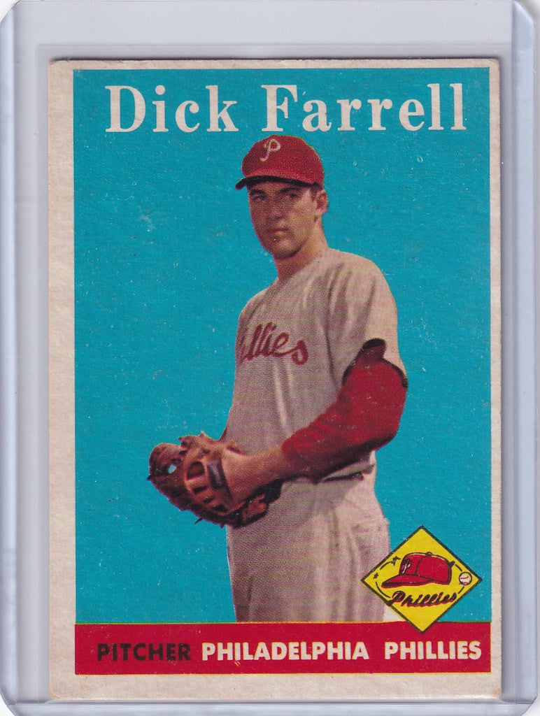 Baseball card of Dick Farrell in Philadelphia Phillies uniform from 1958 Topps