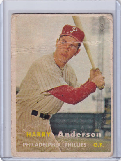 Vintage Topps Baseball card of Harry Anderson in batting stance for Philadelphia Phillies