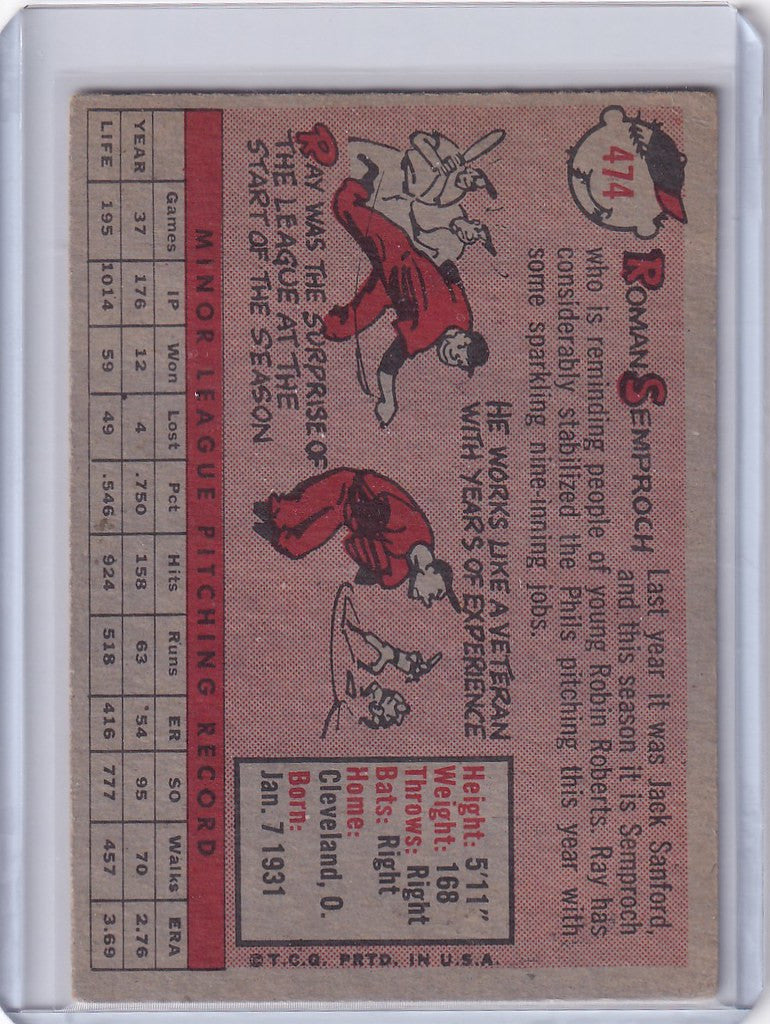 Vintage baseball card of Ray Semproch featuring cartoon rabbits in red outfits