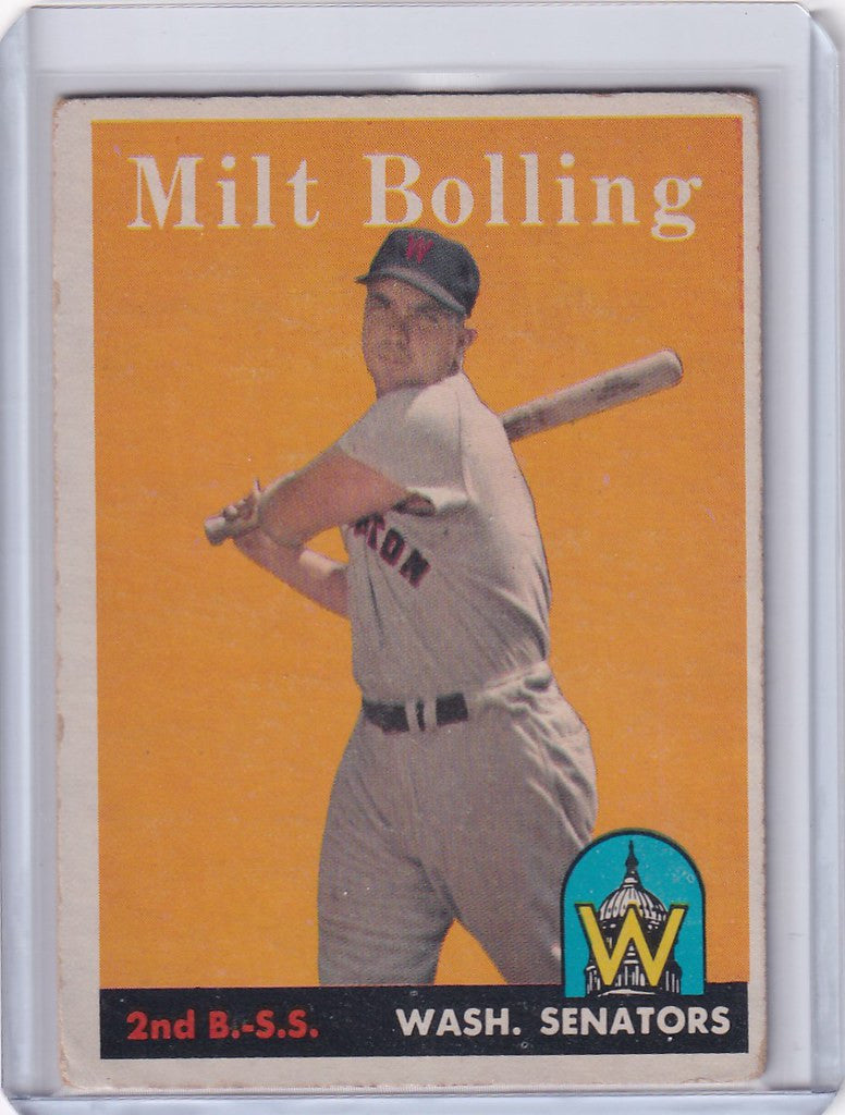 Milt Bolling batting on 1958 Topps #188 baseball card for Washington Senators