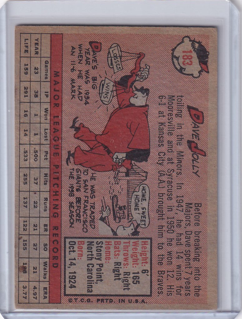 Vintage baseball card of Dave Jolly, San Francisco Giants cartoon character with bat