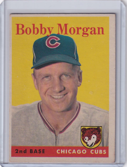 Bobby Morgan baseball card in Chicago Cubs uniform, smiling and ready to play