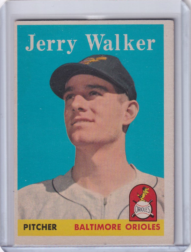 Baseball card of Jerry Walker, pitcher for the Baltimore Orioles, 1958 Topps