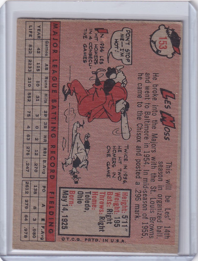 Vintage Chicago White Sox baseball card of Les Moss sliding into base in red uniform