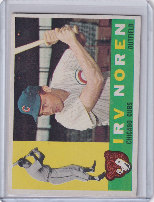 Irv Noren - Chicago Cubs baseball card in white uniform with blue cap from 1960 Topps