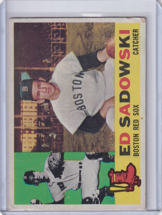 Baseball card of Ed Sadowski in white uniform for Boston Red Sox collectors