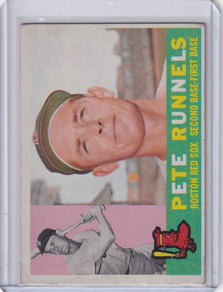 1960 Topps #15 Pete Runnels baseball card featuring Boston Red Sox player portrait and action shot