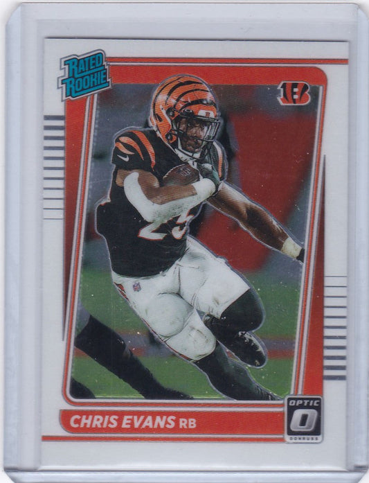 Football trading card of Chris Evans Rated Rookie RC Cincinnati Bengals in action