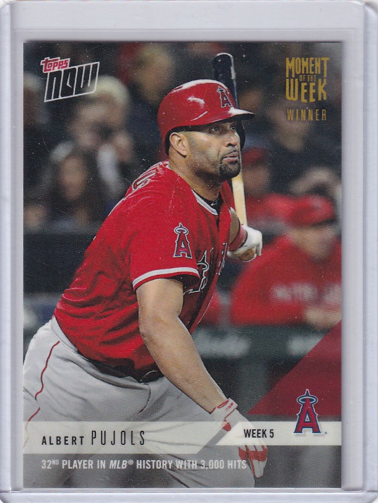 Baseball card of Albert Pujols in Angels uniform, MOW-5W Week Winner Gold