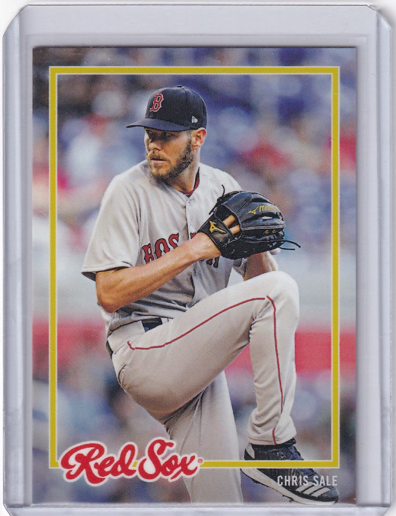 Baseball card of Chris Sale Boston Red Sox in wind-up stance from 2018 Topps On Demand