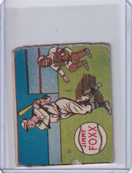 Vintage baseball card of Jimmy Foxx sliding into base for Chicago Cubs tag attempt