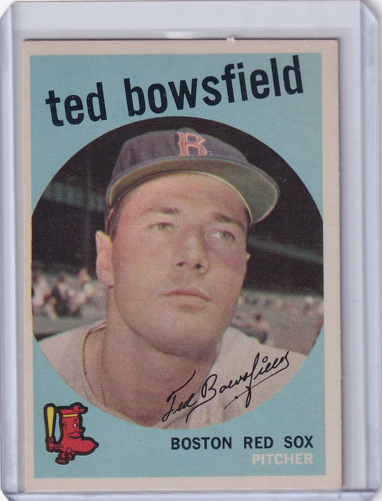 1959 Topps Baseball card of Ted Bowsfield, Boston Red Sox pitcher collectible