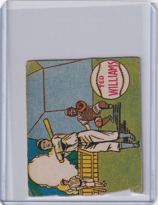 Vintage baseball card of Ted Williams with Boston Red Sox, featuring a batter and catcher