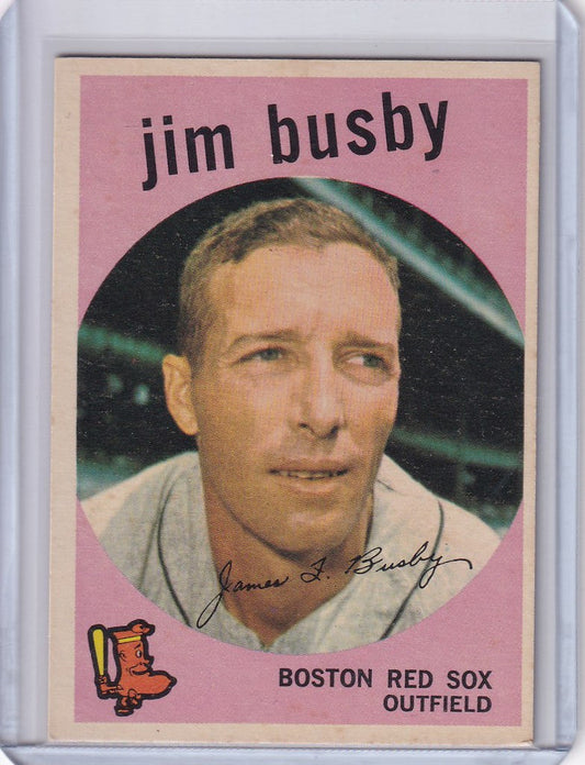 Vintage Topps Baseball card of Jim Busby, Boston Red Sox outfielder from 1959