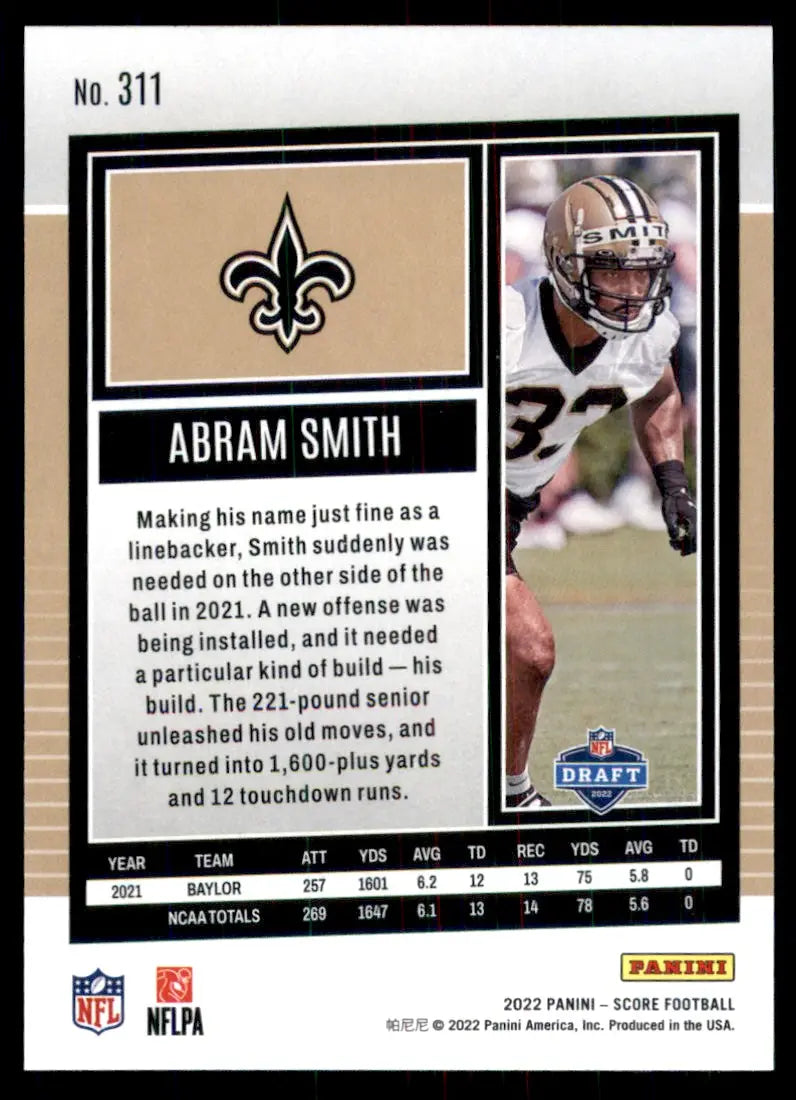 2022 Score Abram Smith Rookie New Orleans Saints #311