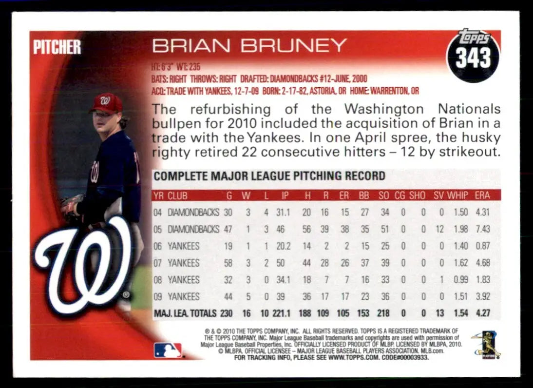 2010 Topps Brian Bruney Washington Nationals #343