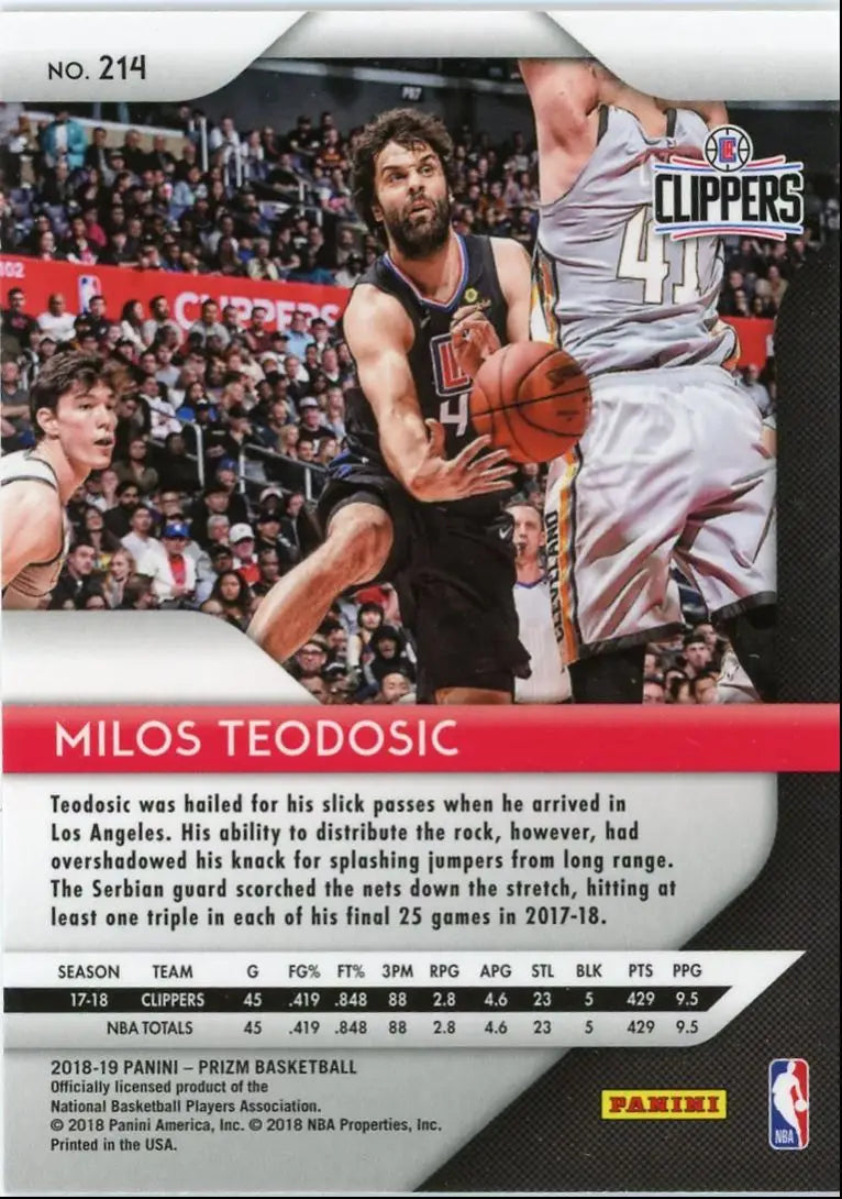 2018-19 Panini Prizm Milos Teodosic Los Angeles Clippers #214