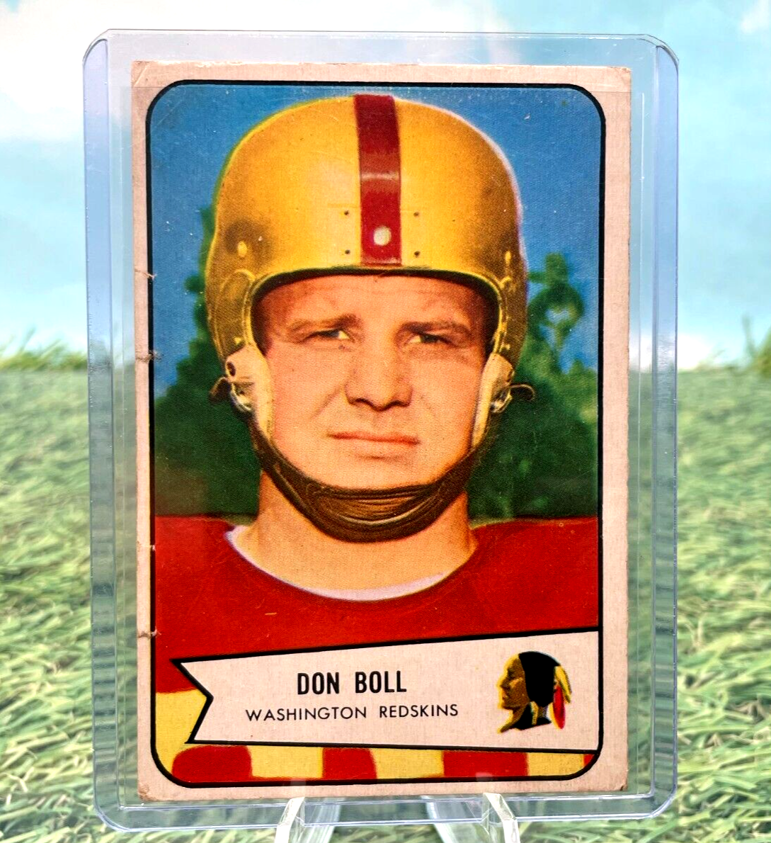 Vintage Bowman Football Card featuring Don Boll in gold helmet and red Redskins jersey