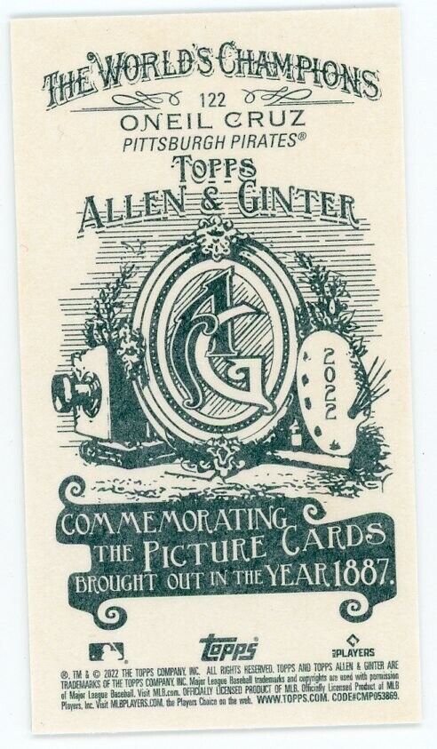 Vintage baseball card back design with ornate typography for Ginter Neil Cruz Mini Rookie