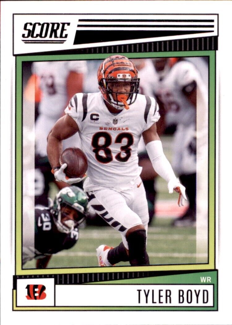 Cincinnati Bengals football trading card of Tyler Boyd in white uniform, Panini Score Tyler