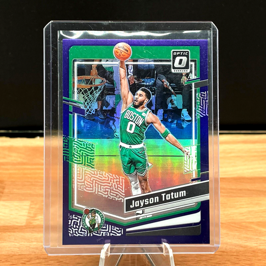 Holographic Jayson Tatum Optic Basketball card showing thrilling dunk for Boston Celtics