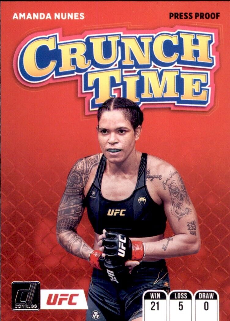 UFC trading card featuring Amanda Nunes in black tank top from Panini Donruss UFC Crunch Time