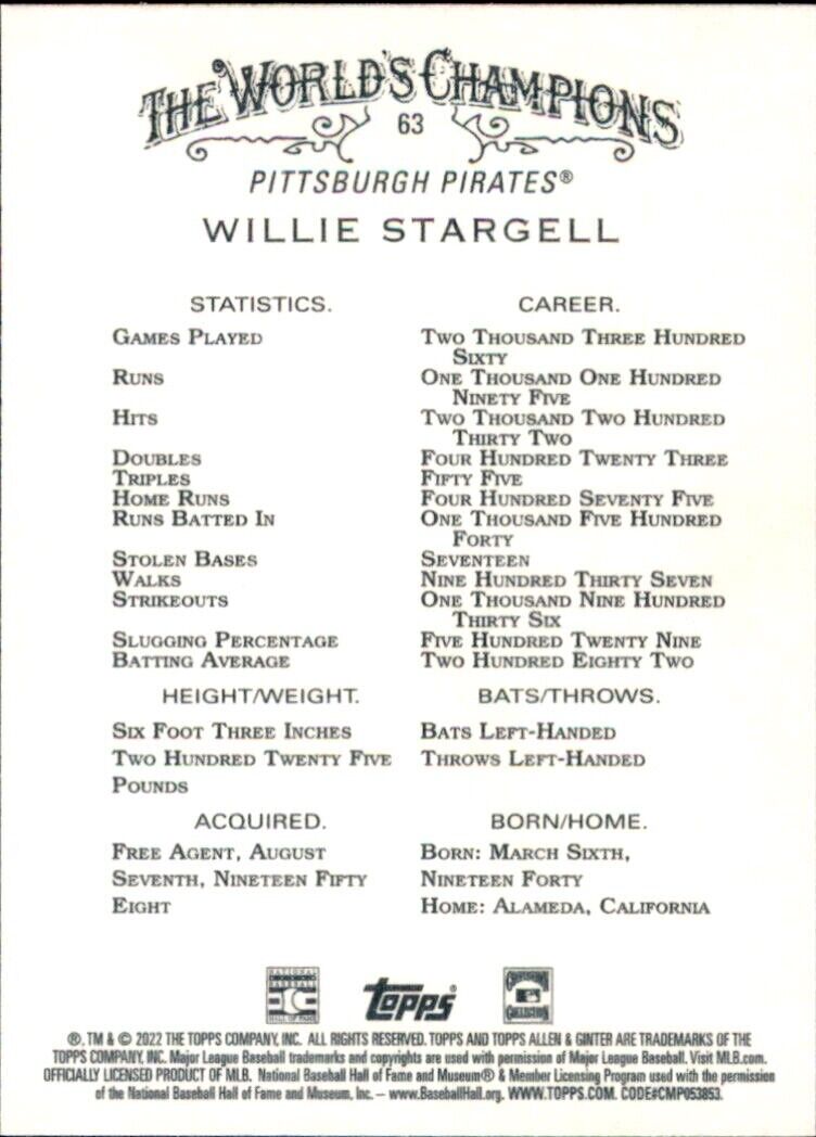 Willie Stargell Pittsburgh Pirates baseball card showcasing career statistics