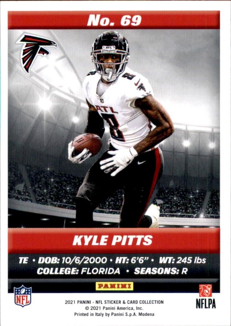 NFL trading card of Kyle Pitts rookie in white jersey for Atlanta Falcons collection