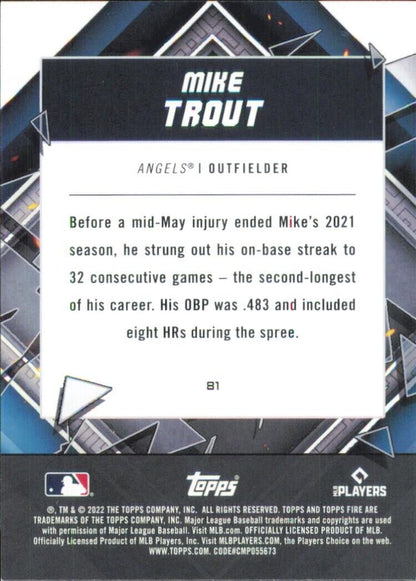 Baseball card of Mike Trout showcasing 2021 season stats for Los Angeles Angels