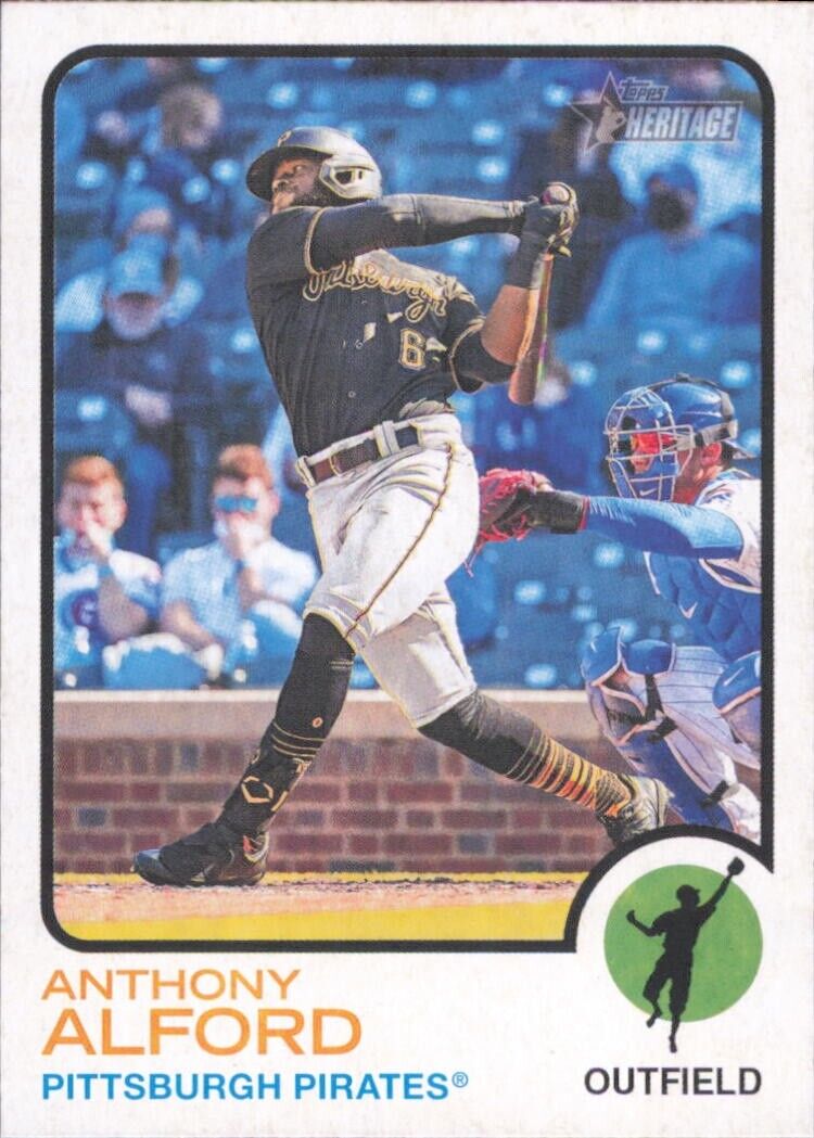 Baseball card of Pirates outfielder Anthony Alford swinging bat, Topps Heritage