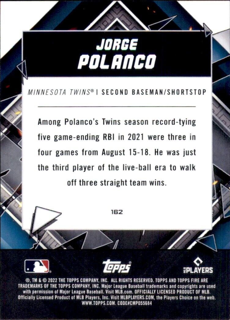 Baseball card of Jorge Polanco Minnesota Twins highlighting walk-off RBI achievements