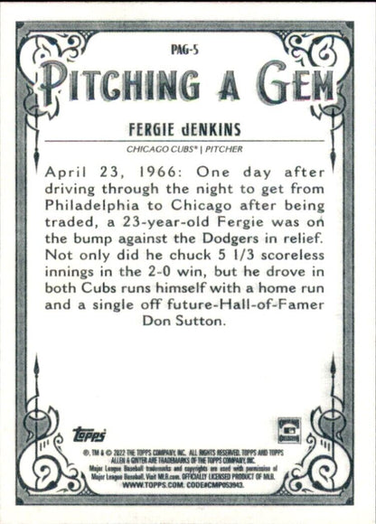 Topps Allen Ginter Fergie Jenkins baseball card featuring April 23, 1966 pitching highlight