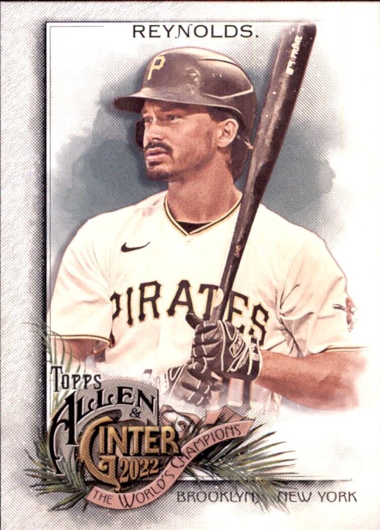 Baseball card of Ginter Bryan Reynolds in a white Pirates uniform with a bat