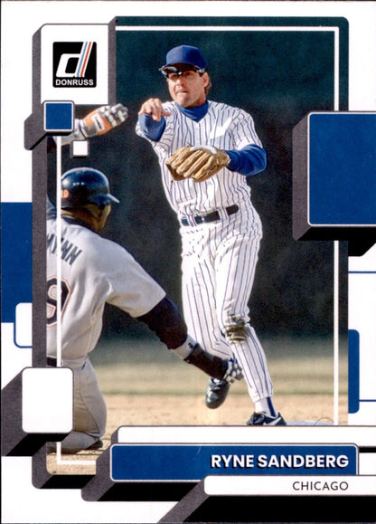 Baseball card of Ryne Sandberg in pinstriped uniform for Panini Donruss Ryne collection