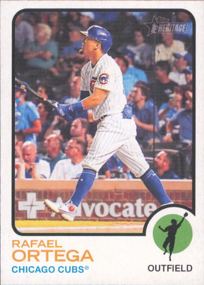 2022 Topps Heritage Rafael Ortega Chicago Cubs MLB Baseball card featuring Ortega at bat