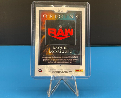 WWE Origins trading card of Raquel Rodriguez in protective case from Panini Chronicles