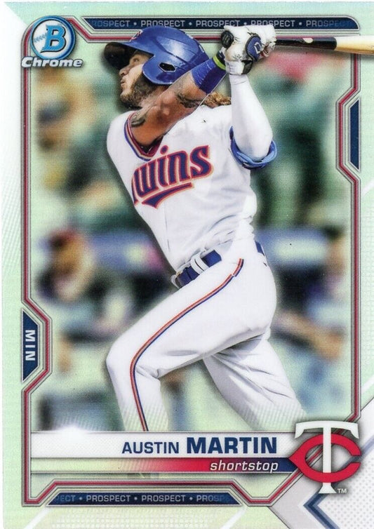 Bowman Chrome Draft Austin Martin Refractor Minnesota Twins player in batting stance