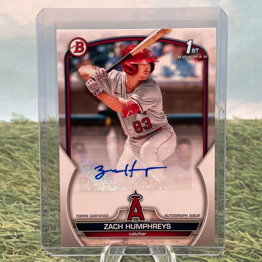 Signed Zach Humphreys baseball card in batting stance for Los Angeles Angels fans