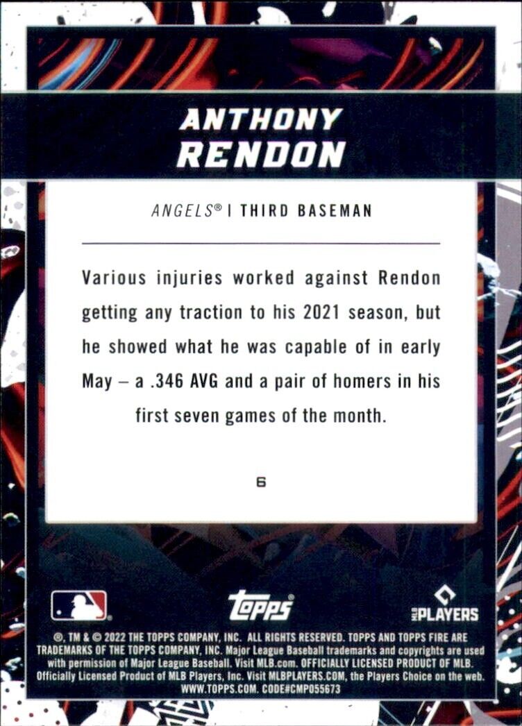 Baseball card featuring Anthony Rendon’s 2021 season with the Los Angeles Angels