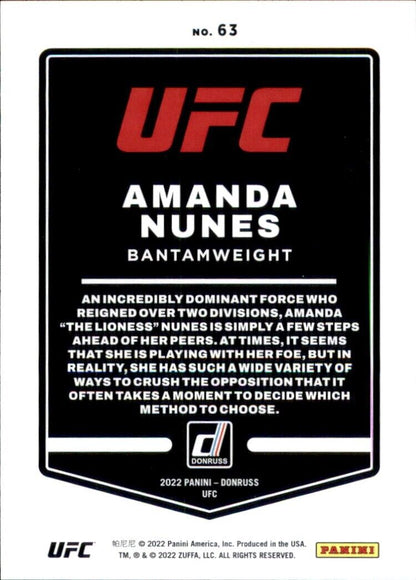 UFC trading card featuring red logo and Amanda Nunes from Panini Donruss UFC collection